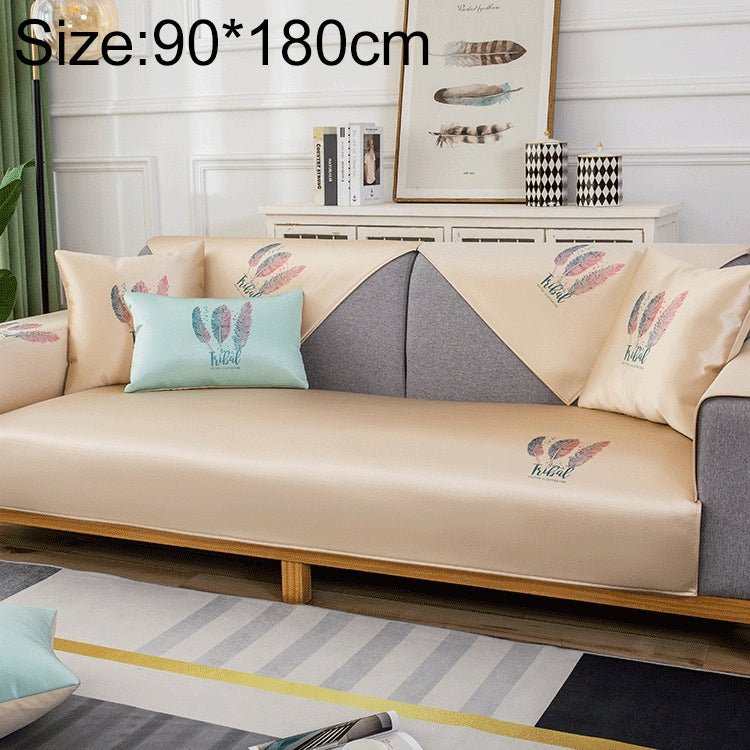 Feather Pattern Summer Ice Silk Non-slip Full Coverage Sofa Cover, Size:90x180cm
