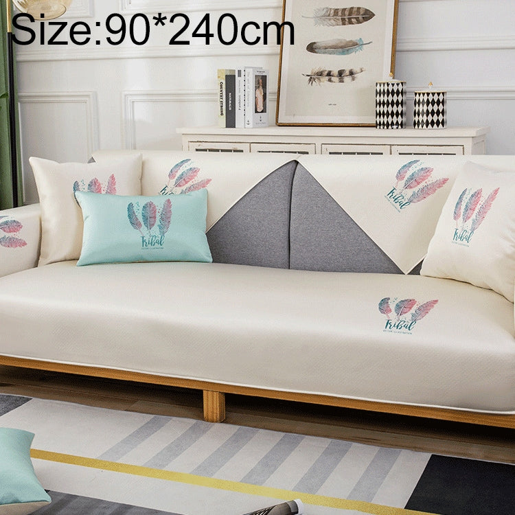 Feather Pattern Summer Ice Silk Non-slip Full Coverage Sofa Cover, Size:90x240cm