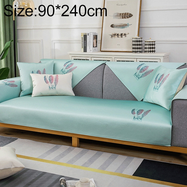 Feather Pattern Summer Ice Silk Non-slip Full Coverage Sofa Cover, Size:90x240cm