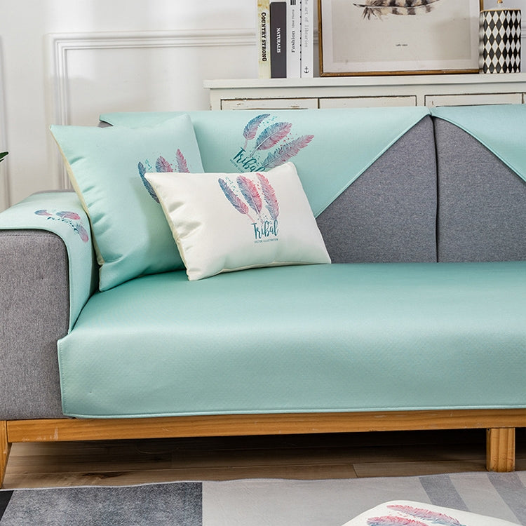 Feather Pattern Summer Ice Silk Non-slip Full Coverage Sofa Cover, Size:90x240cm