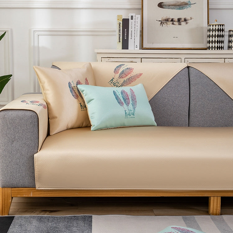 Feather Pattern Summer Ice Silk Non-slip Full Coverage Sofa Cover, Size:90x240cm