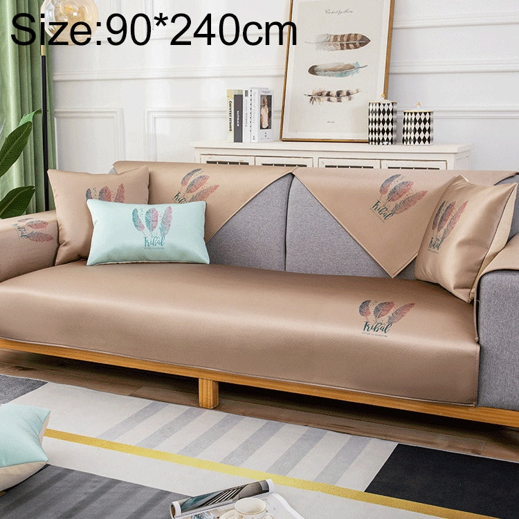 Feather Pattern Summer Ice Silk Non-slip Full Coverage Sofa Cover, Size:90x240cm