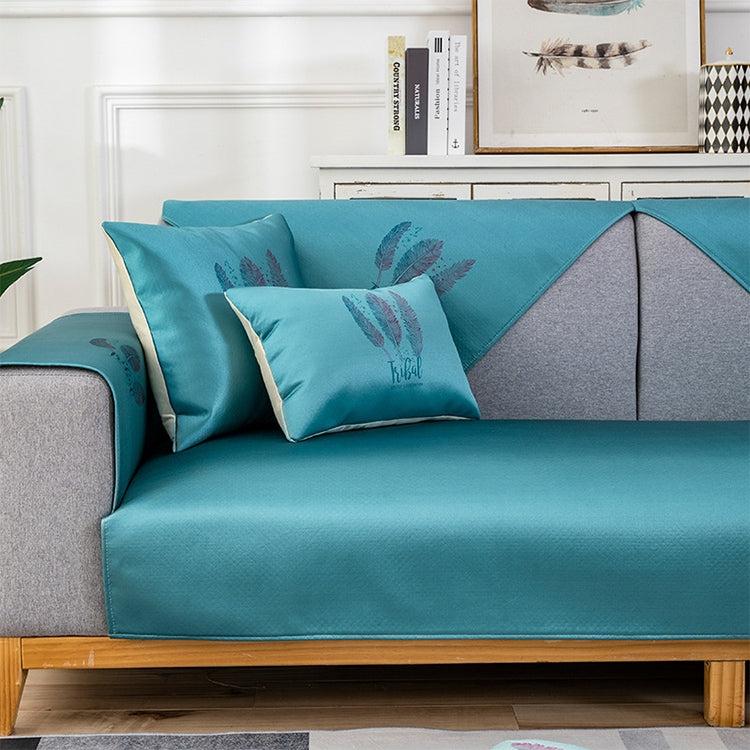Feather Pattern Summer Ice Silk Non-slip Full Coverage Sofa Cover, Size:110x160cm