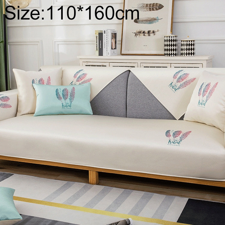 Feather Pattern Summer Ice Silk Non-slip Full Coverage Sofa Cover, Size:110x160cm