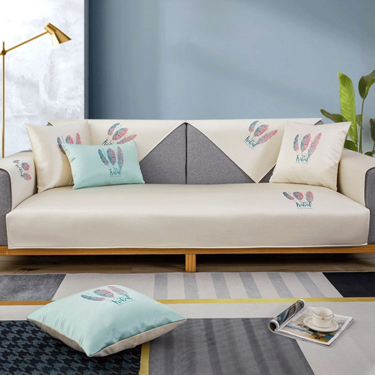 Feather Pattern Summer Ice Silk Non-slip Full Coverage Sofa Cover, Size:110x160cm