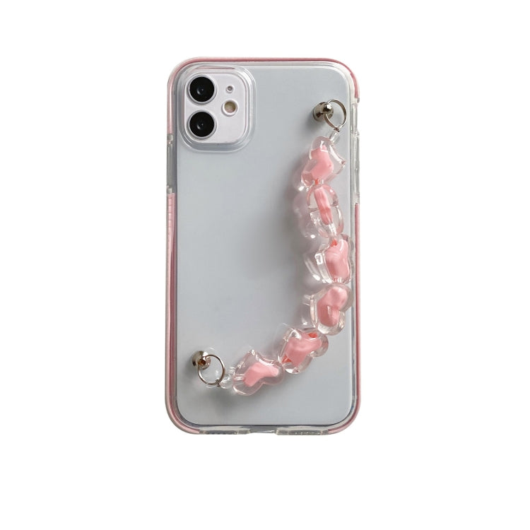 For iPhone 12 mini Dual-color PC+TPU Shockproof Case with Heart Beads Wrist Bracelet Chain