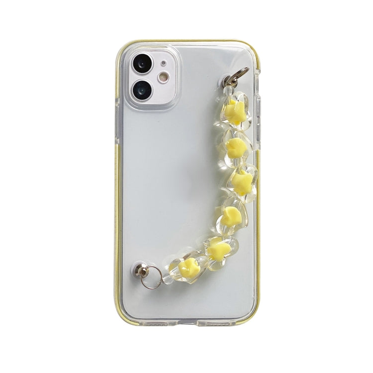 For iPhone 12 mini Dual-color PC+TPU Shockproof Case with Heart Beads Wrist Bracelet Chain