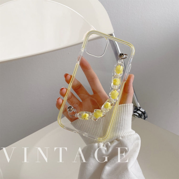 For iPhone 12 mini Dual-color PC+TPU Shockproof Case with Heart Beads Wrist Bracelet Chain