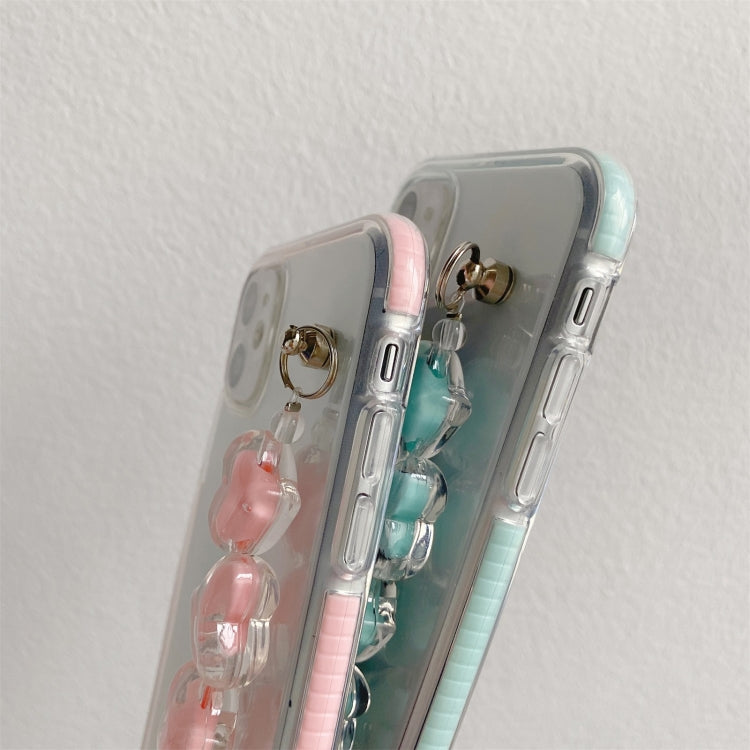 For iPhone 12 Pro Max Dual-color PC+TPU Shockproof Case with Heart Beads Wrist Bracelet Chain