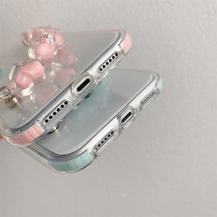 For iPhone 11 Dual-color PC+TPU Shockproof Case with Heart Beads Wrist Bracelet Chain