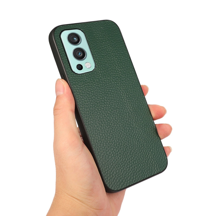 For OnePlus Nord 2 5G Litchi Texture Genuine Leather Folding Protective Case