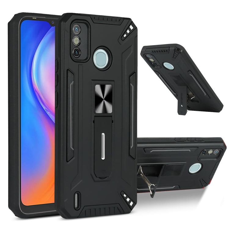 For Tecno Spark 6 Go War-god Armor TPU + PC Shockproof Magnetic Protective Case with Folding Holder