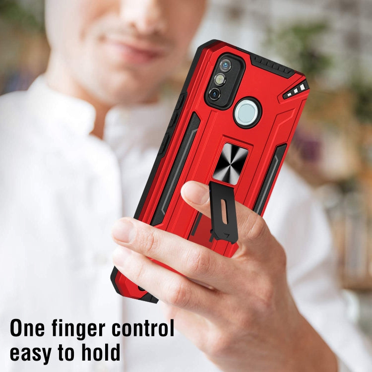 For Tecno Spark 6 Go War-god Armor TPU + PC Shockproof Magnetic Protective Case with Folding Holder