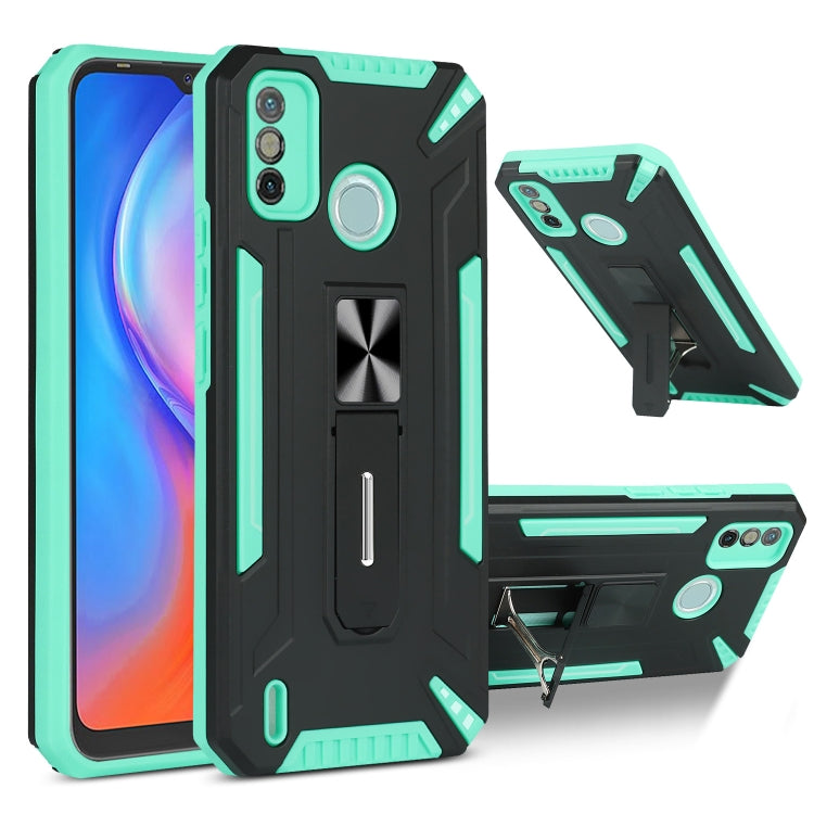 For Tecno Spark 6 Go War-god Armor TPU + PC Shockproof Magnetic Protective Case with Folding Holder
