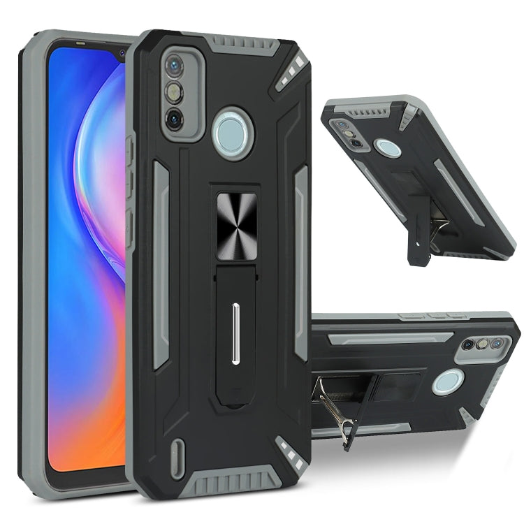 For Tecno Spark 6 Go War-god Armor TPU + PC Shockproof Magnetic Protective Case with Folding Holder