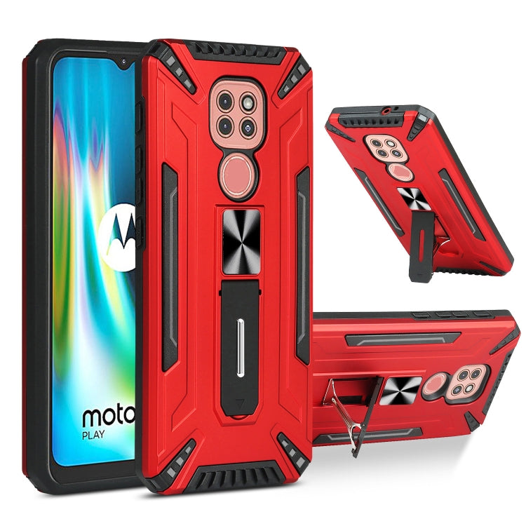 For Motorola Moto G9 Play War-god Armor TPU + PC Shockproof Magnetic Protective Case with Folding Holder