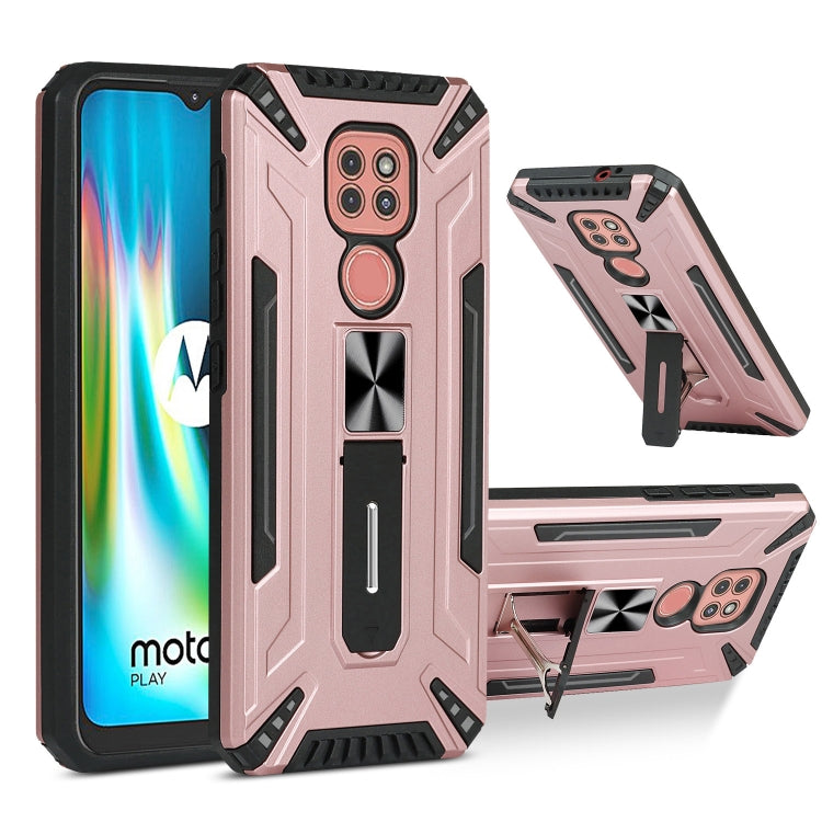 For Motorola Moto G9 Play War-god Armor TPU + PC Shockproof Magnetic Protective Case with Folding Holder