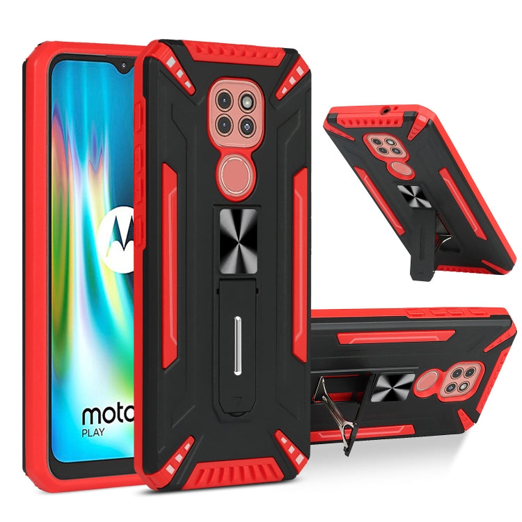 For Motorola Moto G9 Play War-god Armor TPU + PC Shockproof Magnetic Protective Case with Folding Holder