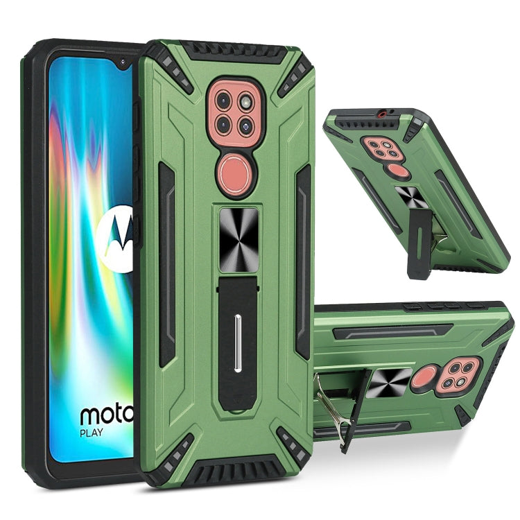 For Motorola Moto G9 Play War-god Armor TPU + PC Shockproof Magnetic Protective Case with Folding Holder