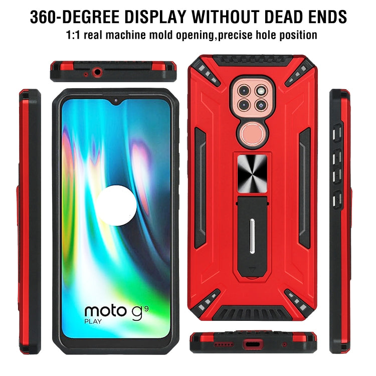 For Motorola Moto G9 Play War-god Armor TPU + PC Shockproof Magnetic Protective Case with Folding Holder