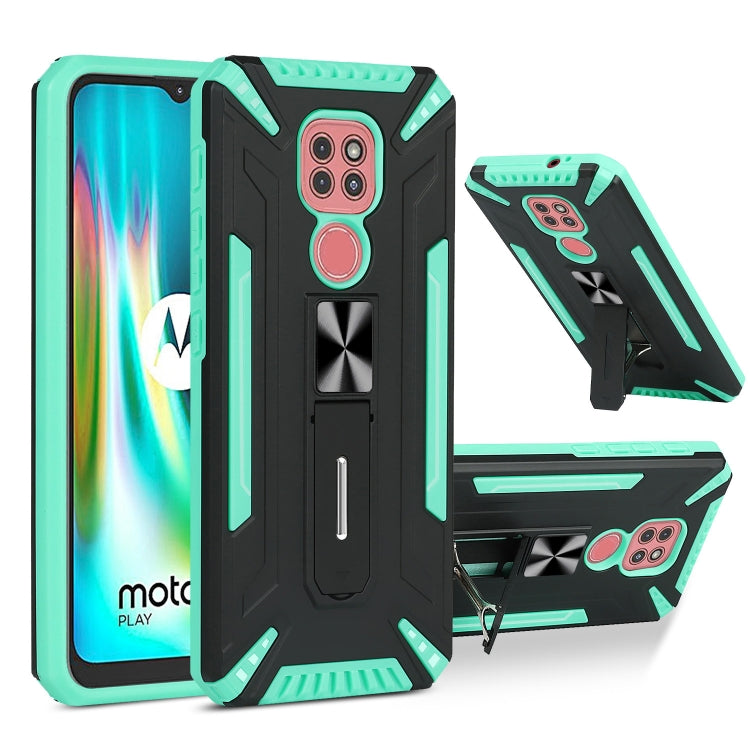 For Motorola Moto G9 Play War-god Armor TPU + PC Shockproof Magnetic Protective Case with Folding Holder