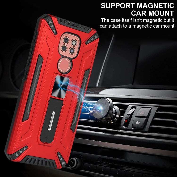 For Motorola Moto G9 Play War-god Armor TPU + PC Shockproof Magnetic Protective Case with Folding Holder