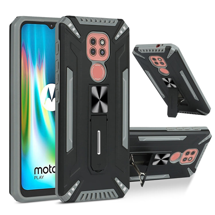 For Motorola Moto G9 Play War-god Armor TPU + PC Shockproof Magnetic Protective Case with Folding Holder