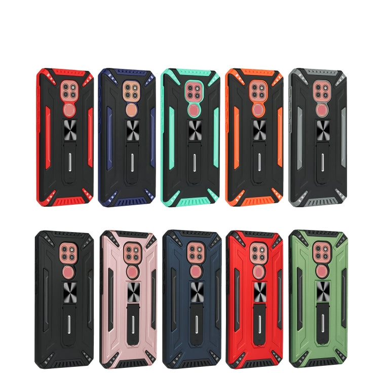 For Motorola Moto G9 Play War-god Armor TPU + PC Shockproof Magnetic Protective Case with Folding Holder