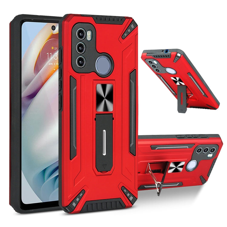 For Motorola Moto G60 War-god Armor TPU + PC Shockproof Magnetic Protective Case with Folding Holder