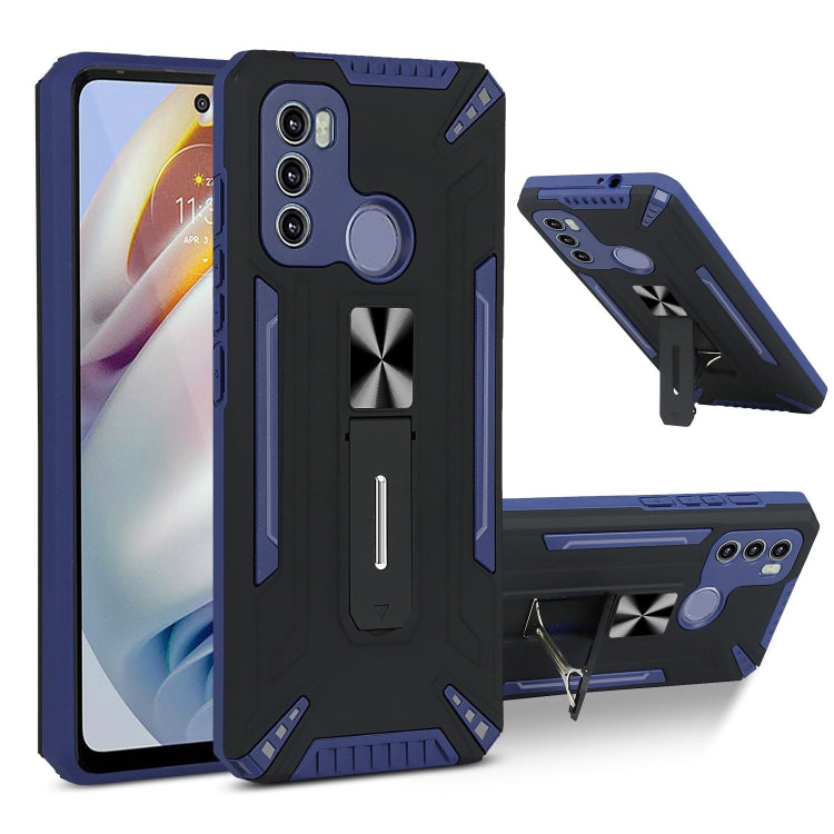 For Motorola Moto G60 War-god Armor TPU + PC Shockproof Magnetic Protective Case with Folding Holder