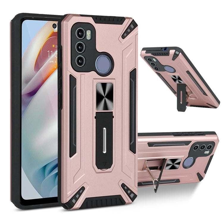 For Motorola Moto G60 War-god Armor TPU + PC Shockproof Magnetic Protective Case with Folding Holder
