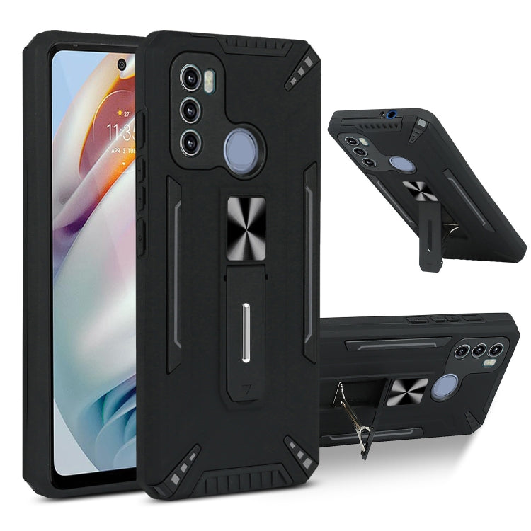 For Motorola Moto G60 War-god Armor TPU + PC Shockproof Magnetic Protective Case with Folding Holder