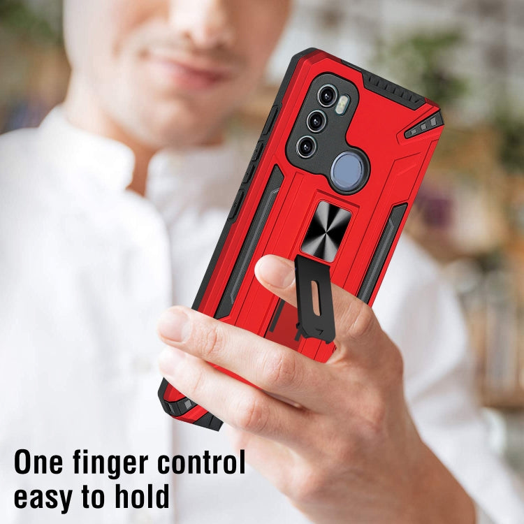 For Motorola Moto G60 War-god Armor TPU + PC Shockproof Magnetic Protective Case with Folding Holder