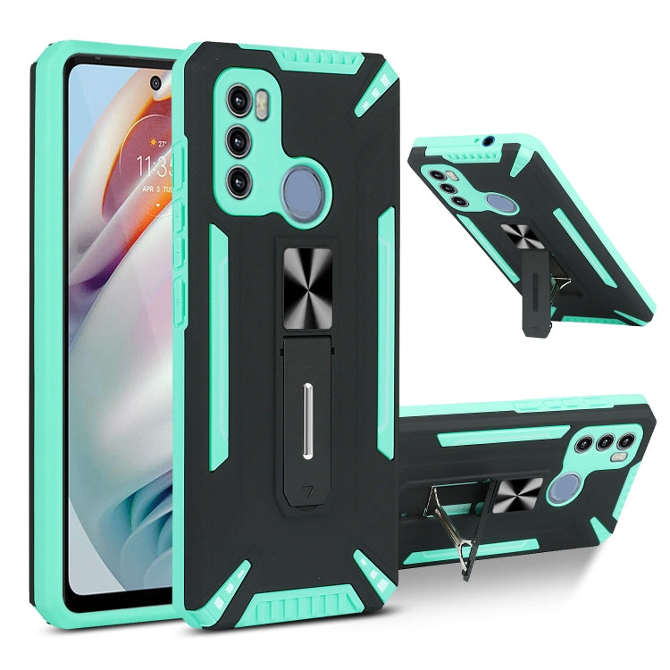 For Motorola Moto G60 War-god Armor TPU + PC Shockproof Magnetic Protective Case with Folding Holder