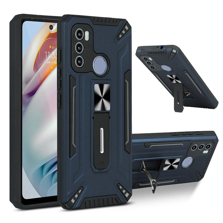 For Motorola Moto G60 War-god Armor TPU + PC Shockproof Magnetic Protective Case with Folding Holder