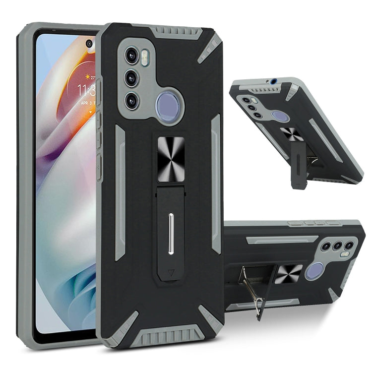 For Motorola Moto G60 War-god Armor TPU + PC Shockproof Magnetic Protective Case with Folding Holder