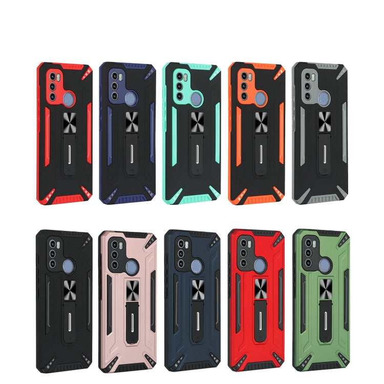 For Motorola Moto G60 War-god Armor TPU + PC Shockproof Magnetic Protective Case with Folding Holder