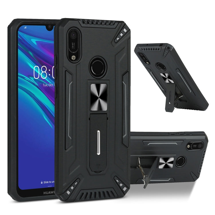 For Huawei Y6 2019 War-god Armor TPU + PC Shockproof Magnetic Protective Case with Folding Holder