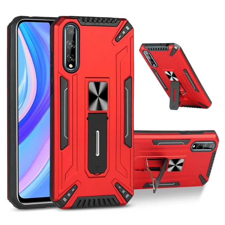 For Huawei Y8p War-god Armor TPU + PC Shockproof Magnetic Protective Case with Folding Holder