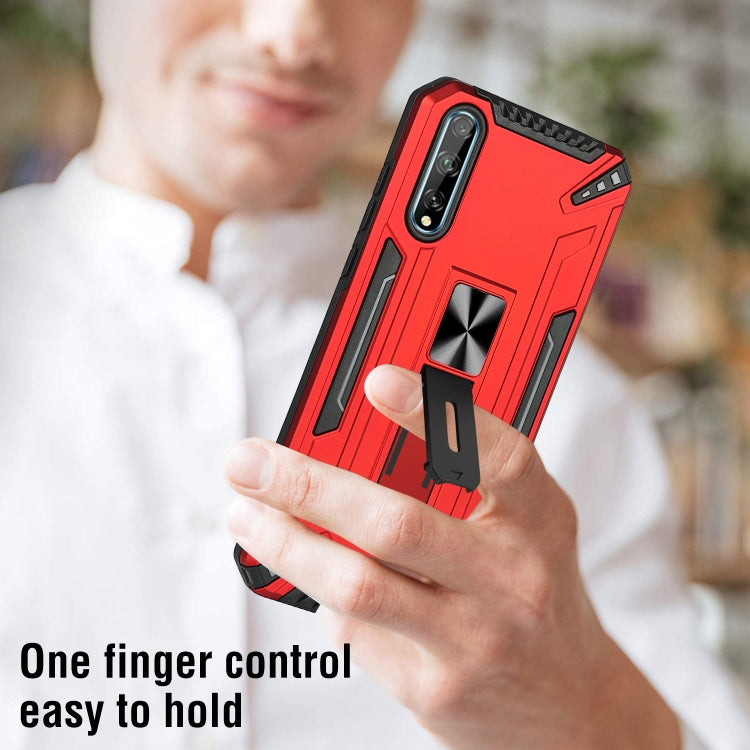For Huawei Y8p War-god Armor TPU + PC Shockproof Magnetic Protective Case with Folding Holder