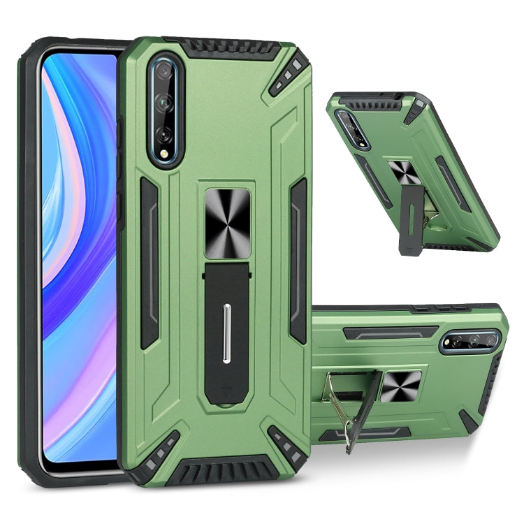 For Huawei Y8p War-god Armor TPU + PC Shockproof Magnetic Protective Case with Folding Holder