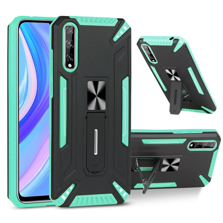 For Huawei Y8p War-god Armor TPU + PC Shockproof Magnetic Protective Case with Folding Holder