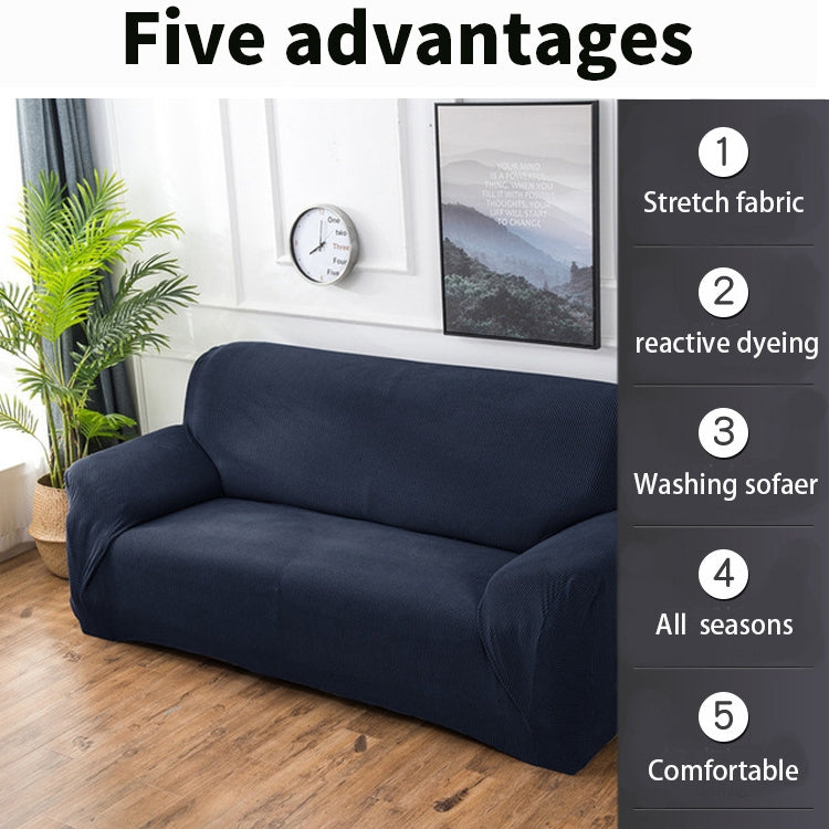 Double Seat Corn Grain Knitted Fabric Elastic Thickened Full Coverage Sofa Cover, Color:Navy