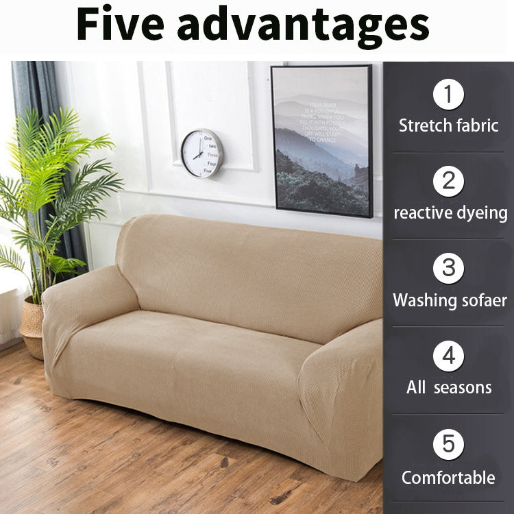Double Seat Corn Grain Knitted Fabric Elastic Thickened Full Coverage Sofa Cover, Color:Beige