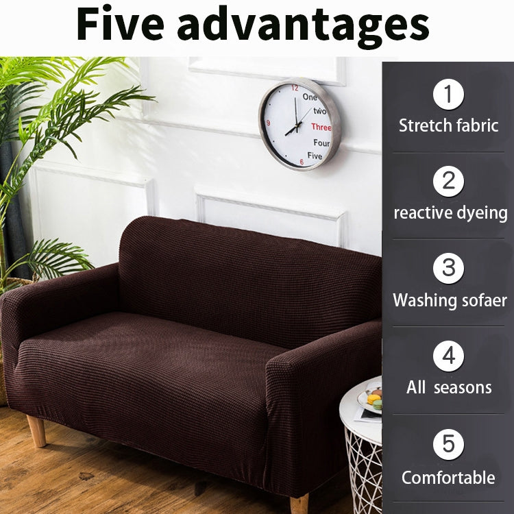 Double Seat Corn Grain Knitted Fabric Elastic Thickened Full Coverage Sofa Cover, Color:Coffee