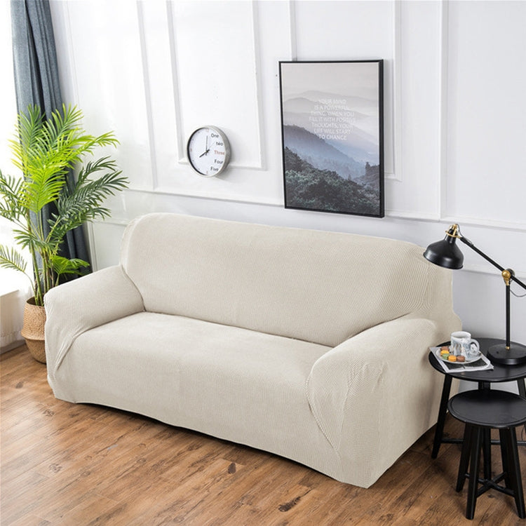 Double Seat Corn Grain Knitted Fabric Elastic Thickened Full Coverage Sofa Cover, Color:Cream White