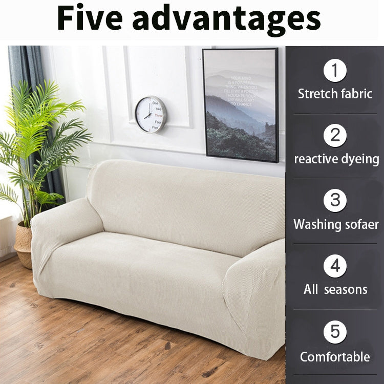 Double Seat Corn Grain Knitted Fabric Elastic Thickened Full Coverage Sofa Cover, Color:Cream White