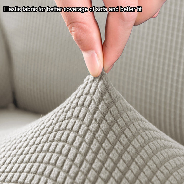 Double Seat Corn Grain Knitted Fabric Elastic Thickened Full Coverage Sofa Cover, Color:Cream White