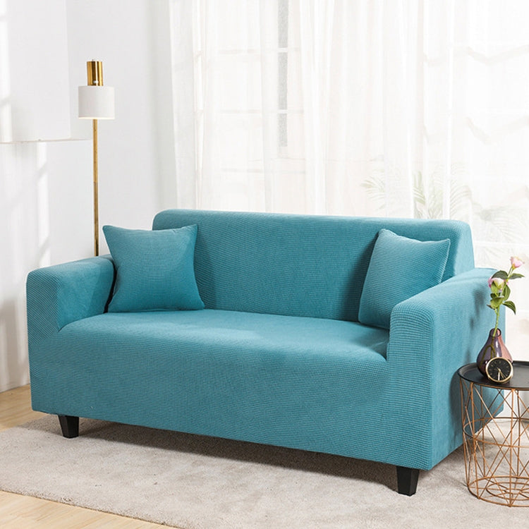 Double Seat Corn Grain Knitted Fabric Elastic Thickened Full Coverage Sofa Cover, Color:Lake Blue