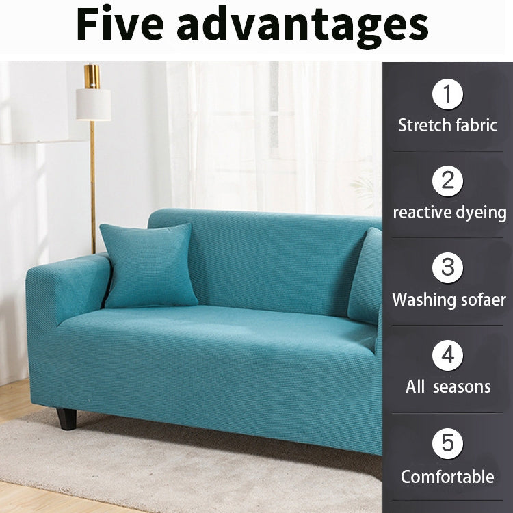 Double Seat Corn Grain Knitted Fabric Elastic Thickened Full Coverage Sofa Cover, Color:Lake Blue